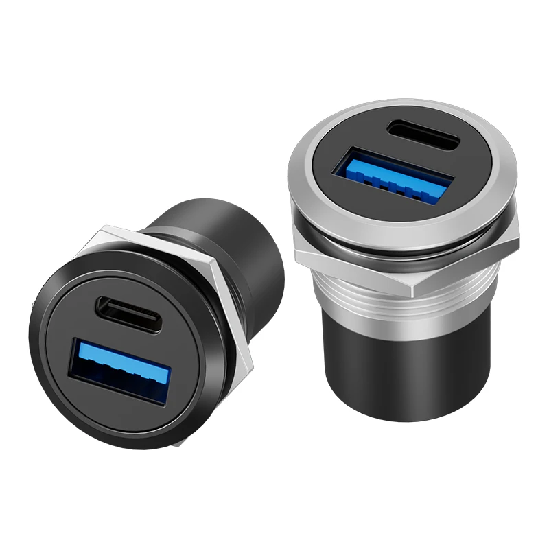 USB 3.0 Panel Mount Coupler, USB Pass Through Connector, Female to Female Bulkhead Extension Adapter with Water/Dustcap