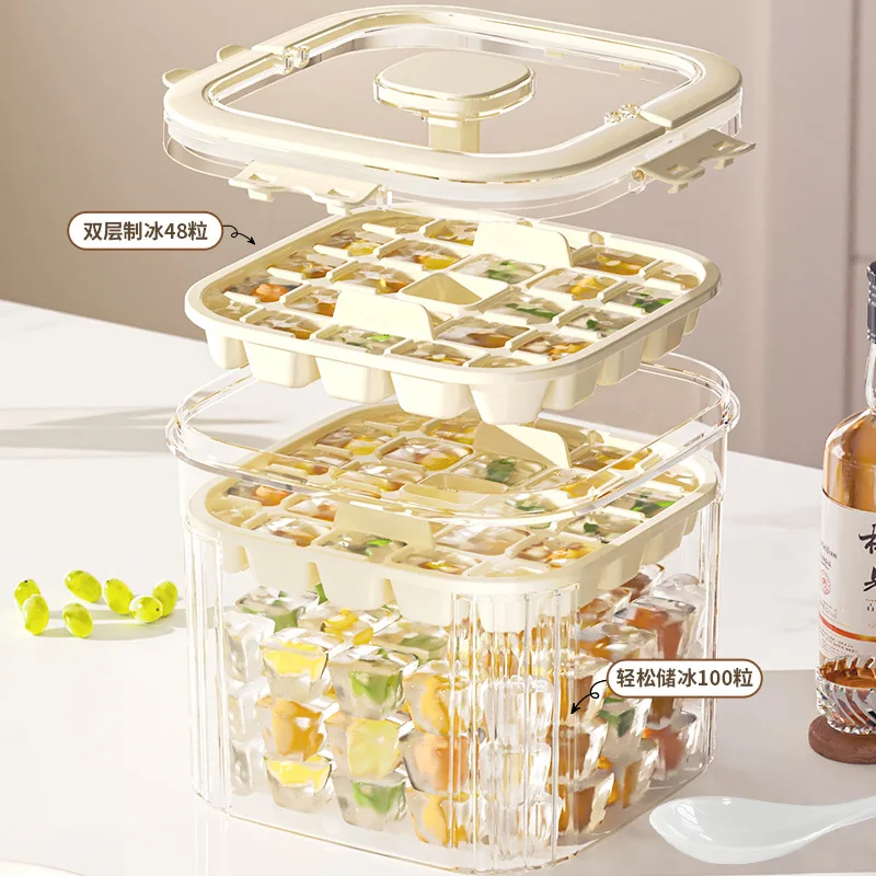 Food grade Press Type Silicone Ice Cube Mold Large Capacity Ice Storage Box Summer Household Ice Maker Home Kitchen Fridge Tools