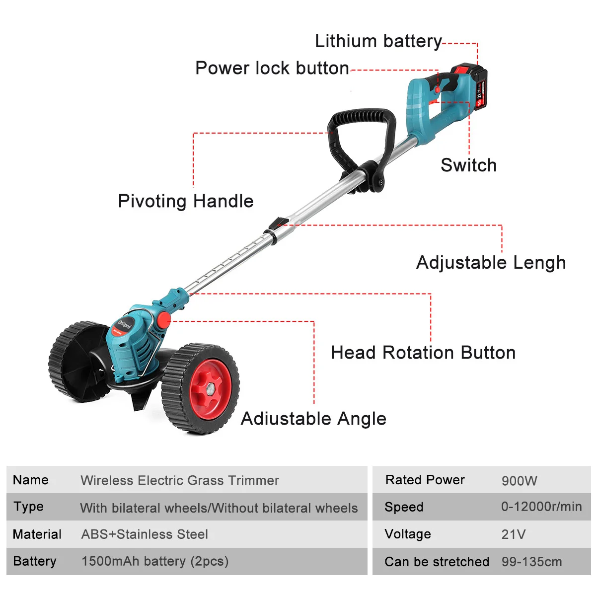 Drillpro 12000Rpm Draadloze Elektrische Grasmaaier Opvouwbare Verstelbare Trimmer Tuin Snoeien Snij Elektrisch Gereedschap Voor Makita Batterij