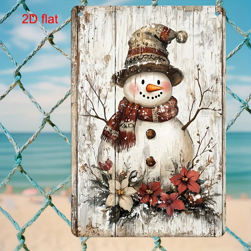 2D Flat - A Vintage Metal Sign for 2D Surfaces | Snowman Floral Wall Decor | (7.9X11.8 Inches / 20*30 Cm) Durable, Pre-Drilled f