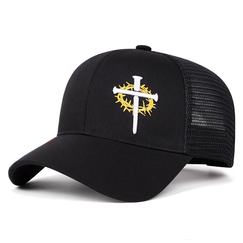1pc Fashion Baseball Hat Cross American Flag Embroidered Hip Hop Hat Outdoor Adjustable Decorative Sunshade Hat Unisex Mesh Hat