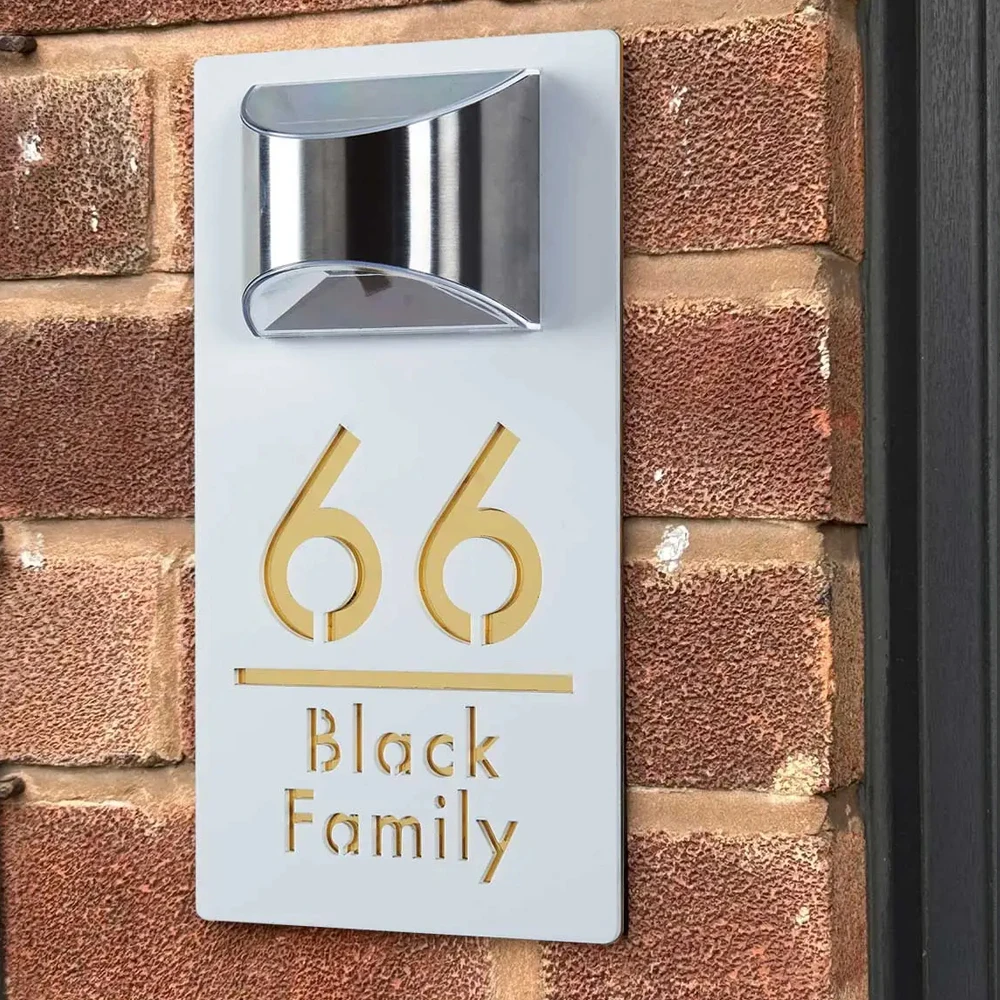 Acrílico Personalizado Led Solar House Sinal Placa Personalizada Moderna Porta Número Laser Corte Contemporânea Casa Placa Dropshipping