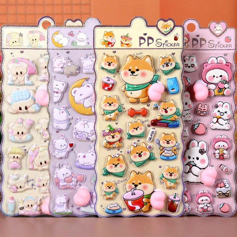 1Pc Nette Weiche 3D PP Stress Relief Cartoon Aufkleber Kaninchen Bär Hund Thema Für DIY Sammelalbum Tasse Telefon Fall notebook Dekoration