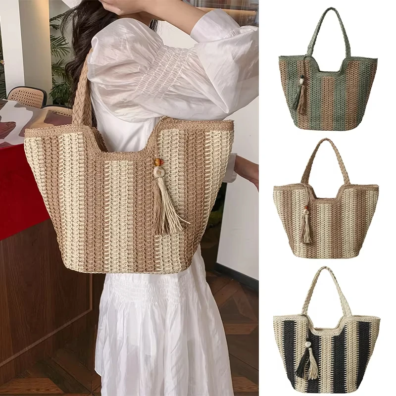

Stylish Straw and Paper Weave Crossbody Bag Women's Vintage Minimalist Woven Shoulder Bag Versatile Oversized Tote Bag