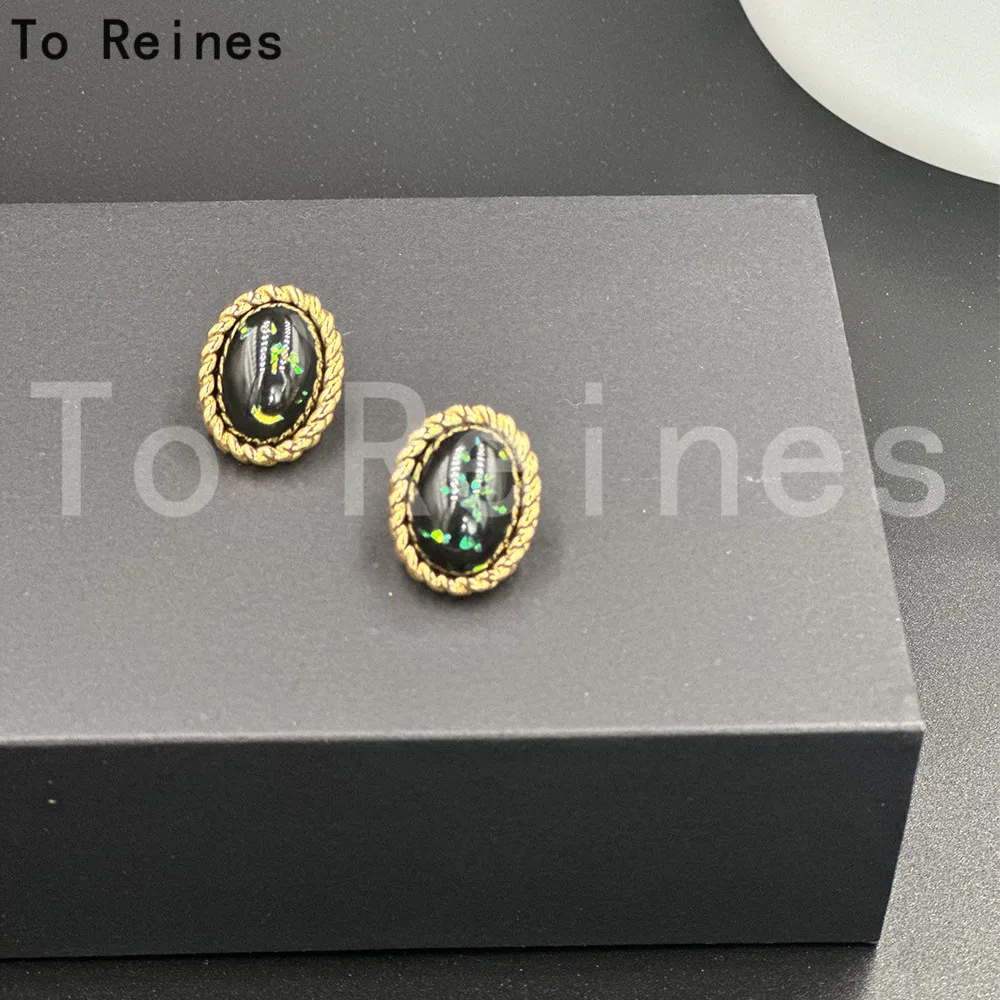 To Reines Classic Ellipsoid Earrings Inlay Green Zircon Gold Colour For Women Eardrop Wedding Party Individuality Ear Ornaments