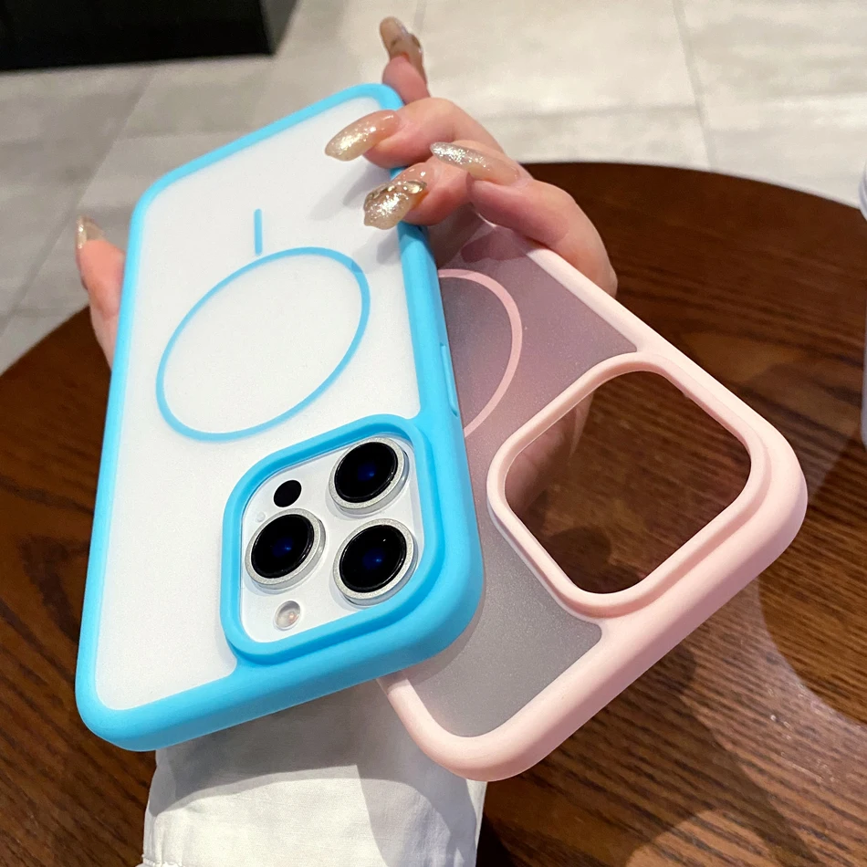 Матовый чехол Magsafe для iPhone 16, 15, 14, Pro Max Plus 13, 12, чехлы с магнитной беспроводной зарядкой, тонкий твердый чехол