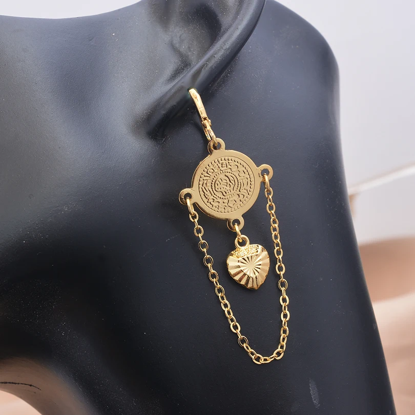 Gold Color Vintage Coin Heart Long Tassel Drop Earrings for Women Ethnic Multi Layer Earring Arabic Wedding Party Jewelry Gift