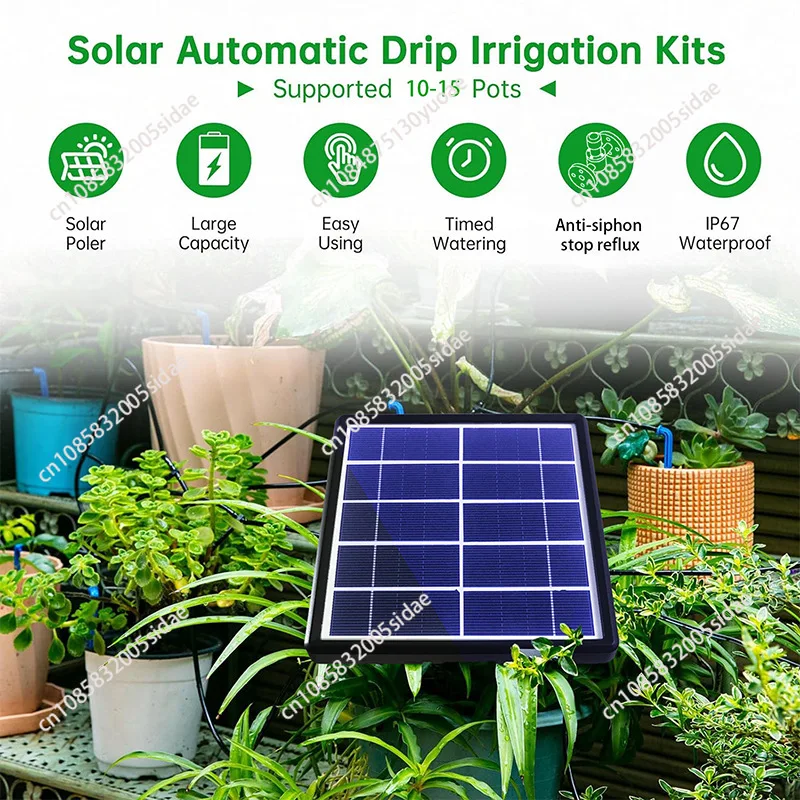 Solar Automatic Drip Irrigation Kit Anti-siphon Solar Powered Irrigation System Waterproof for Garden Balcony DIY Timer 1-600s