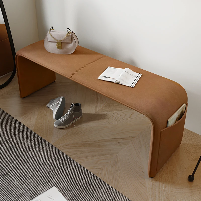 Nordic designer home shoe change stool light luxury bedroom bedside stool simple modern saddle leather living room bench casual