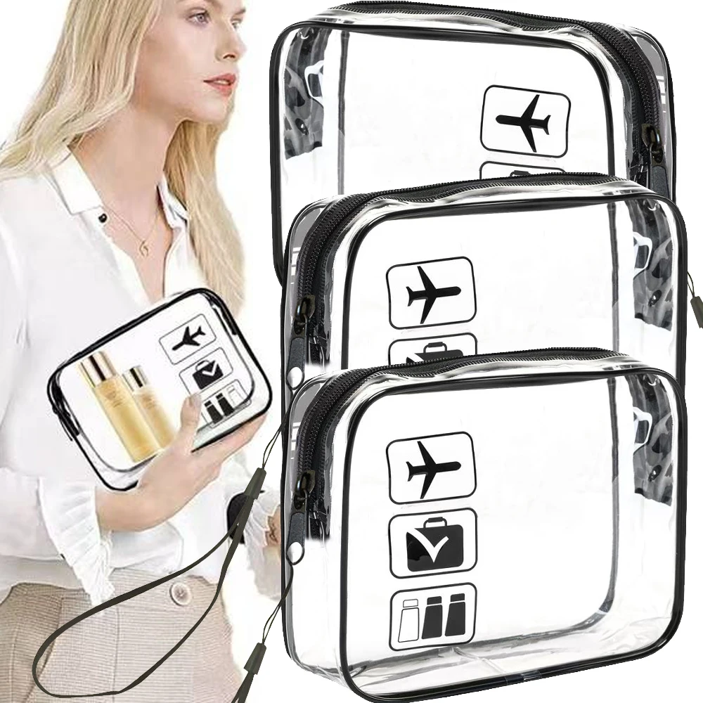 

2PCS Travel PVC Transparent Cosmetic Bag with Hand Stra Lasting Portable Storage Bags Reusable Large Makeup Cases Women Men