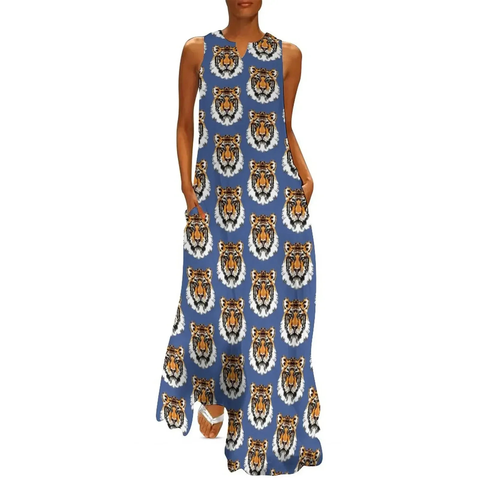 

Tiger Face On, Dark Blue Background Long Dress dress women summer 2025 womans clothing prom clothes Dress
