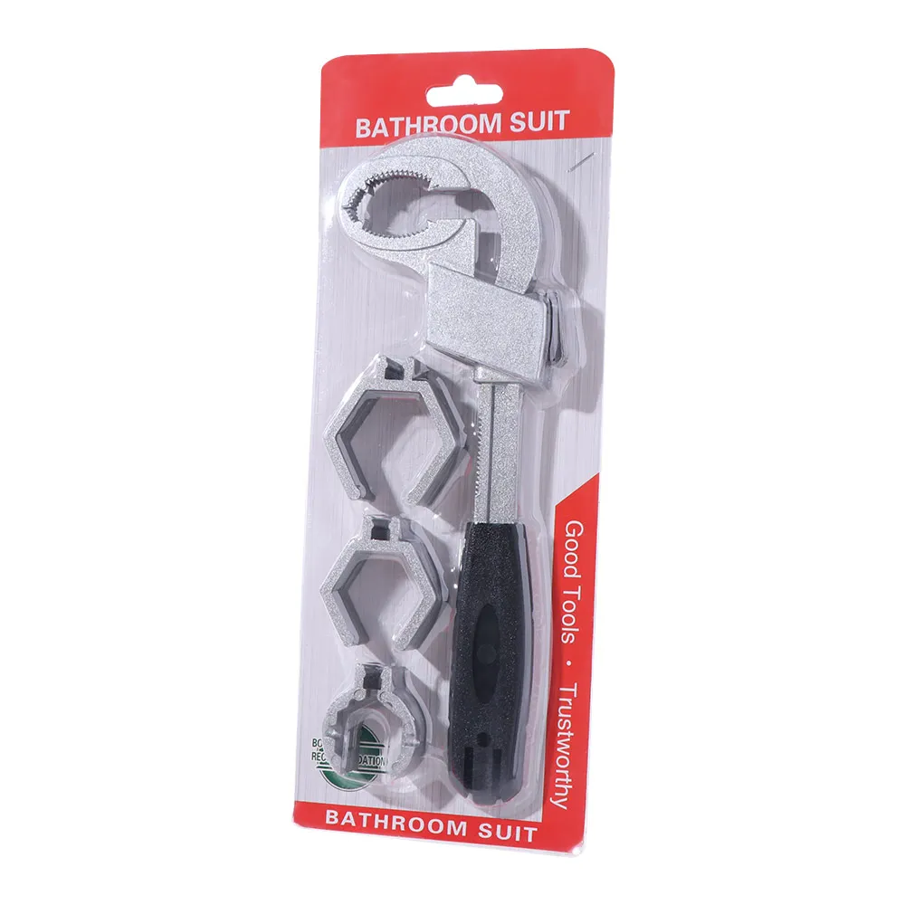 

4 in 1 Adjustable Faucet Wrench with 3 Card Slots Self-Adjusting Universal Double-ended Wrench Aluminium Alloy
