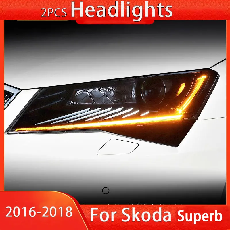 

Автомобильные фары для Skoda Superb, светодиодные фары 2016-2018, превосходные фары DRL, указатель поворота, дальний свет, линза проектора «ангельский глаз»