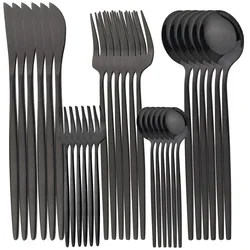30Pcs Dinnerware Set Stainless Steel Black Cutlery Set Knife Fork Spoon Teaspoon Flatware Set Kitchen Dinner Silverware Set
