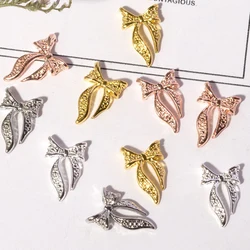 20pcs Bow Nail Charms Gold Silver Nail Decoration for Manicure Accessories DIY Charms Ribbon 3D Rhinestones Nail Parts