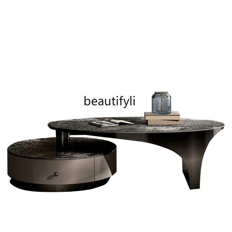 

Simple Italian Style Light Luxury Coffee Table Living Room New Minimalist Modern High Sense Size round Tea Table Combination