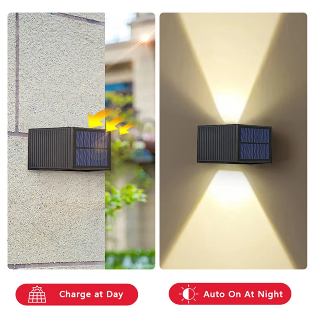 Luces LED solares de pared para exteriores, IP65, impermeables, iluminan hacia arriba y hacia abajo, lámpara de pared para el hogar, jardín, porche