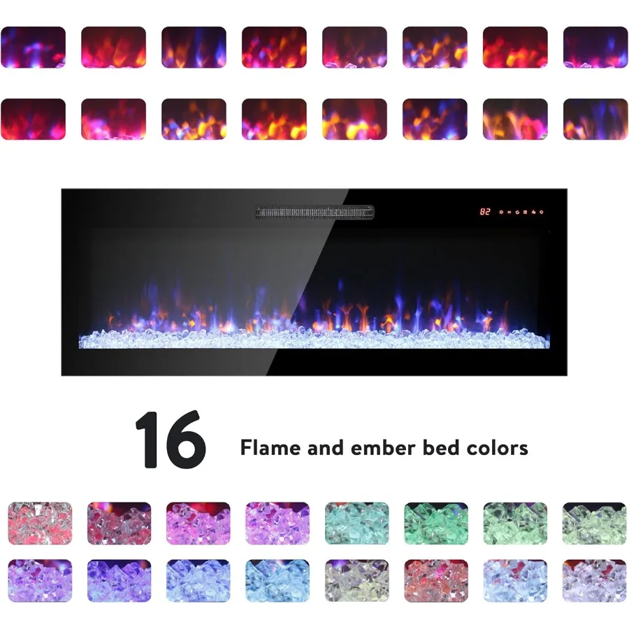 50 электрических каминов с 16 регулируемым пламенем для современной гостиной или спальни, настенная или встраиваемая установка, 1400 Вт, H