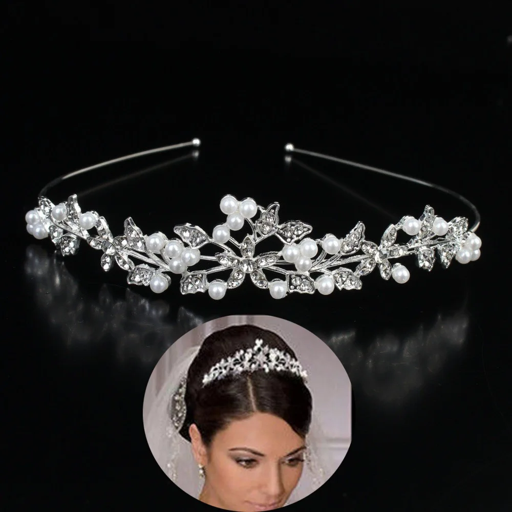 Bride Pearl Crown Headband Diamond Hair Accessories Alloy Rhinestone Princess Wedding Headband Bridal Headpieces Bride Crowns