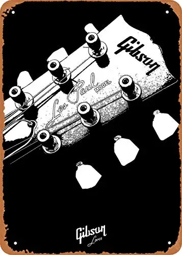 لوحة زخرفة معدنية ، قصدير ، خمر ، الرجعية ، الغيتار ، الموسيقى ، الغيتار ، بول ، هاستوك ، 8 × 12 بوصة