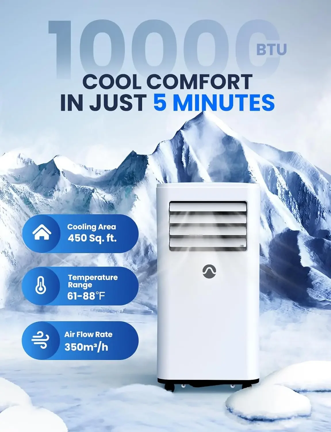 GINOST Portable Air Conditioners, 10000 BTU Air Conditioner Portable for Room up to 450 Sq. Ft., 3-in-1 Portable AC Unit