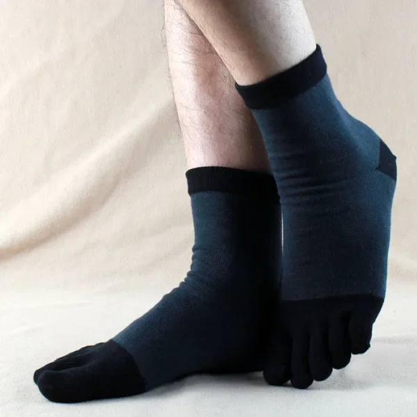 

5 Pairs Men's Mid Tube Cotton Warm Sweat Socks Five Finger Dress Socks Male 5 Toe Business Socks