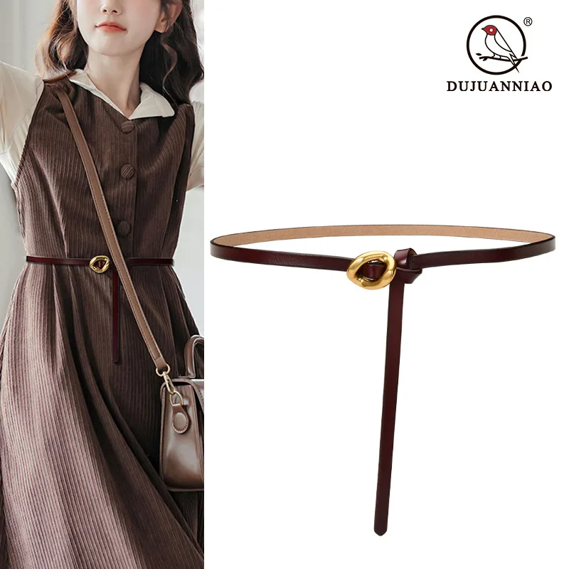 

Women Belt New Women's Cow Leather Thin Belt Ladies Casual Fashion 1.0cm Pin Buckle Belt Decorative Dress Belts for Women 105cm