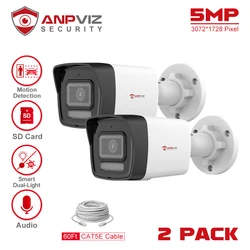 Anpviz-cámara tipo bala IP POE de 5MP para exteriores, 2 uds., 24/7 ColorVU, 30m, videovigilancia CCTV, tarjeta SD IP67, detección de movimiento de Audio H.265