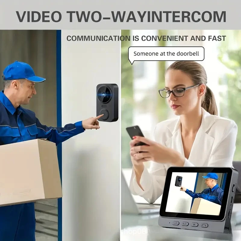 4.3-Inch Smart Doorbell Camera Wireless Video Door Peephole 1080P HD Night Vision Two-Way Talk IP65 Waterproof No Wiring Needed