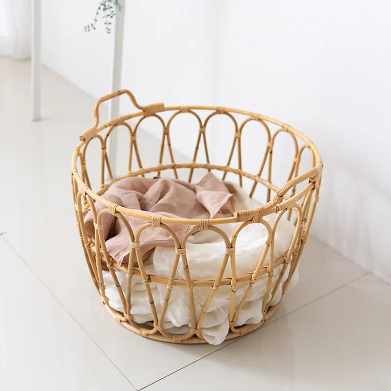 Rattan children's photography large storage basket Indonesian rattan woven hollow dirty clothes blue basket doll storage and fin