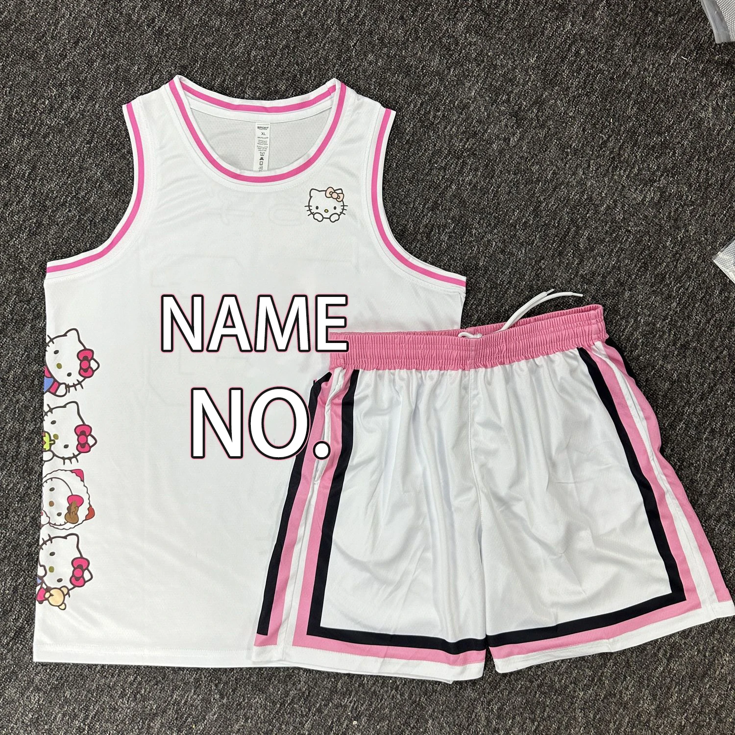 Cartoon Hello Kitty Basketball Suit for Women Girls Sanrio Kitty Printed Jersey Shorts Breathable Customized Name Number Jersey