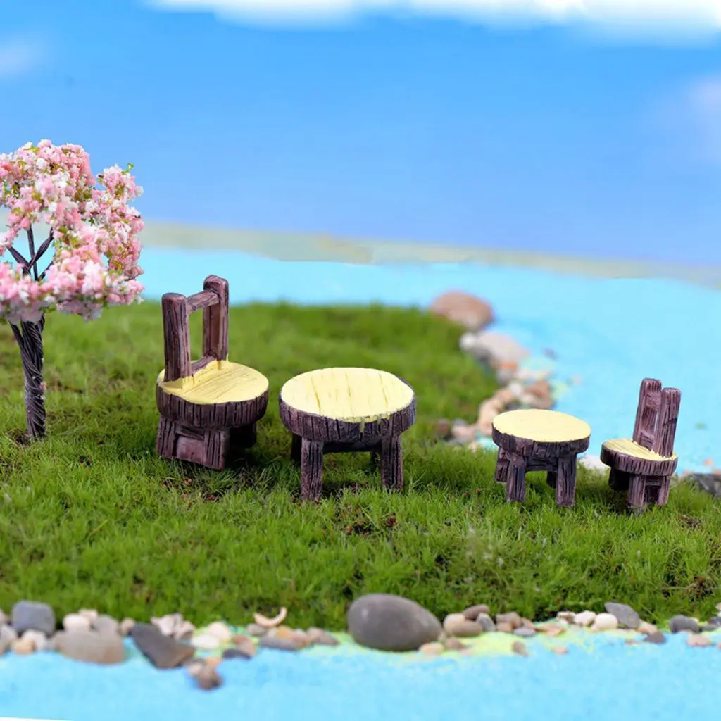 Mini Banc en Bois Miniature, Chaise de Table Mignonne, Siège de Parc, Ornement Artisanal en Résine, Micro Figurine de Paysage, Décoration, 1/3 Pièces