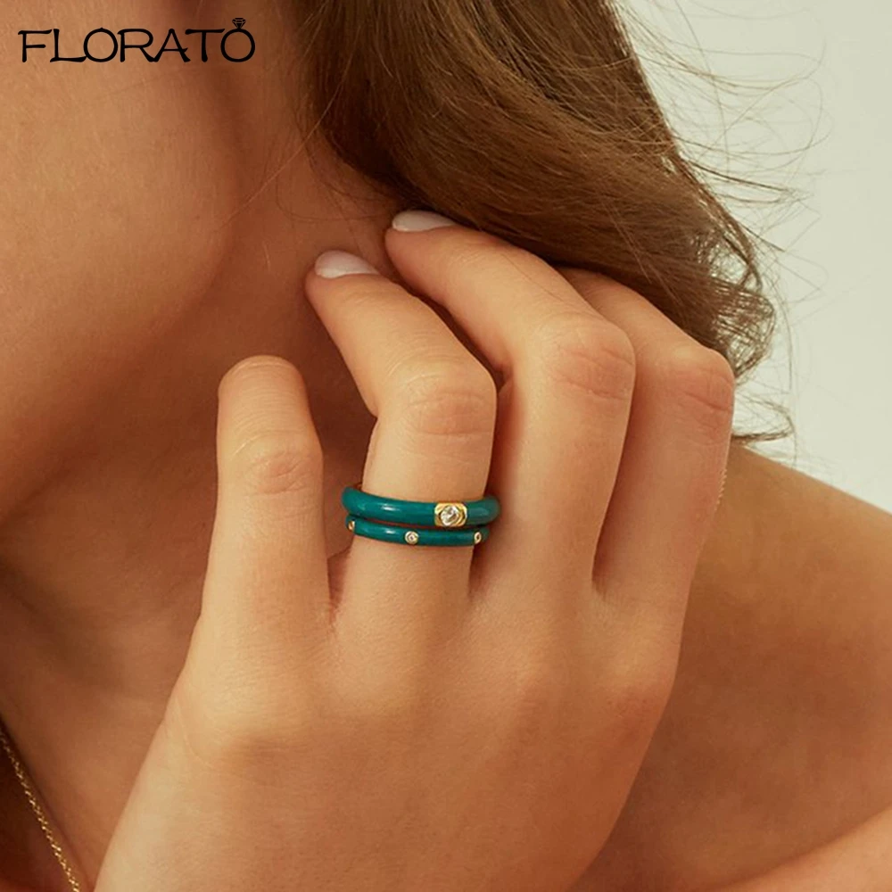 Women's Colorful Enamel Ring, 24K Gold Plated Candy Colors Gift