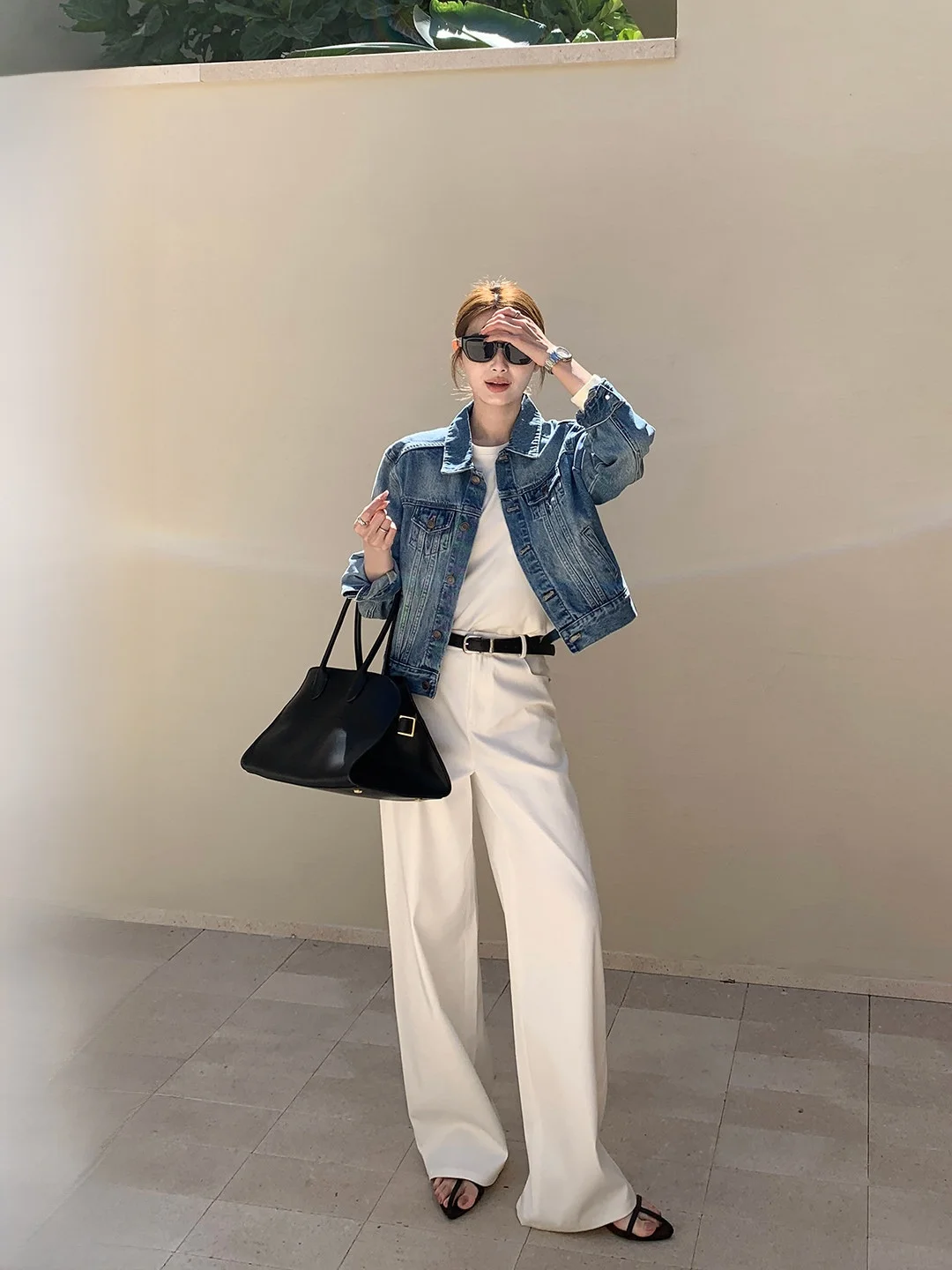 

Maven Lin High Waist Straight Leg Casual Pants Women's Loose Commute White Simple Cotton Polyester Spandex Blend Trousers