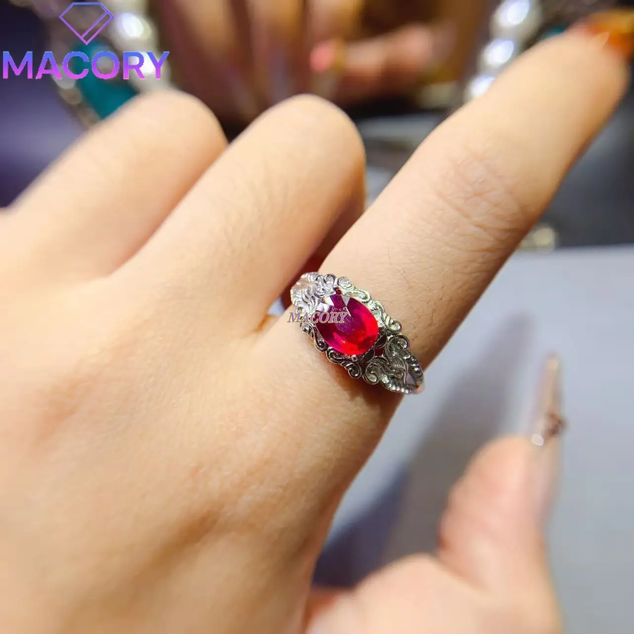 خاتم روبي جديد للنساء، فضة استرلينية 925، هدية عيد الحب وعطلة عيد الميلاد، كلاسيكية وعصرية #2