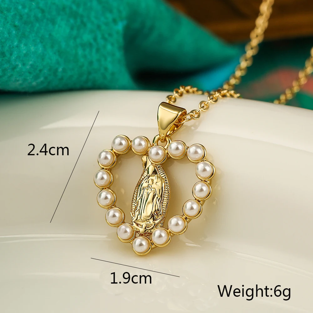 عالية الجودة المرأة المجوهرات الدينية النحاس تشيكوسلوفاكيا الزركون البطانة مريم العذراء قلادة الفولاذ المقاوم للصدأ سلسلة قلادة #5