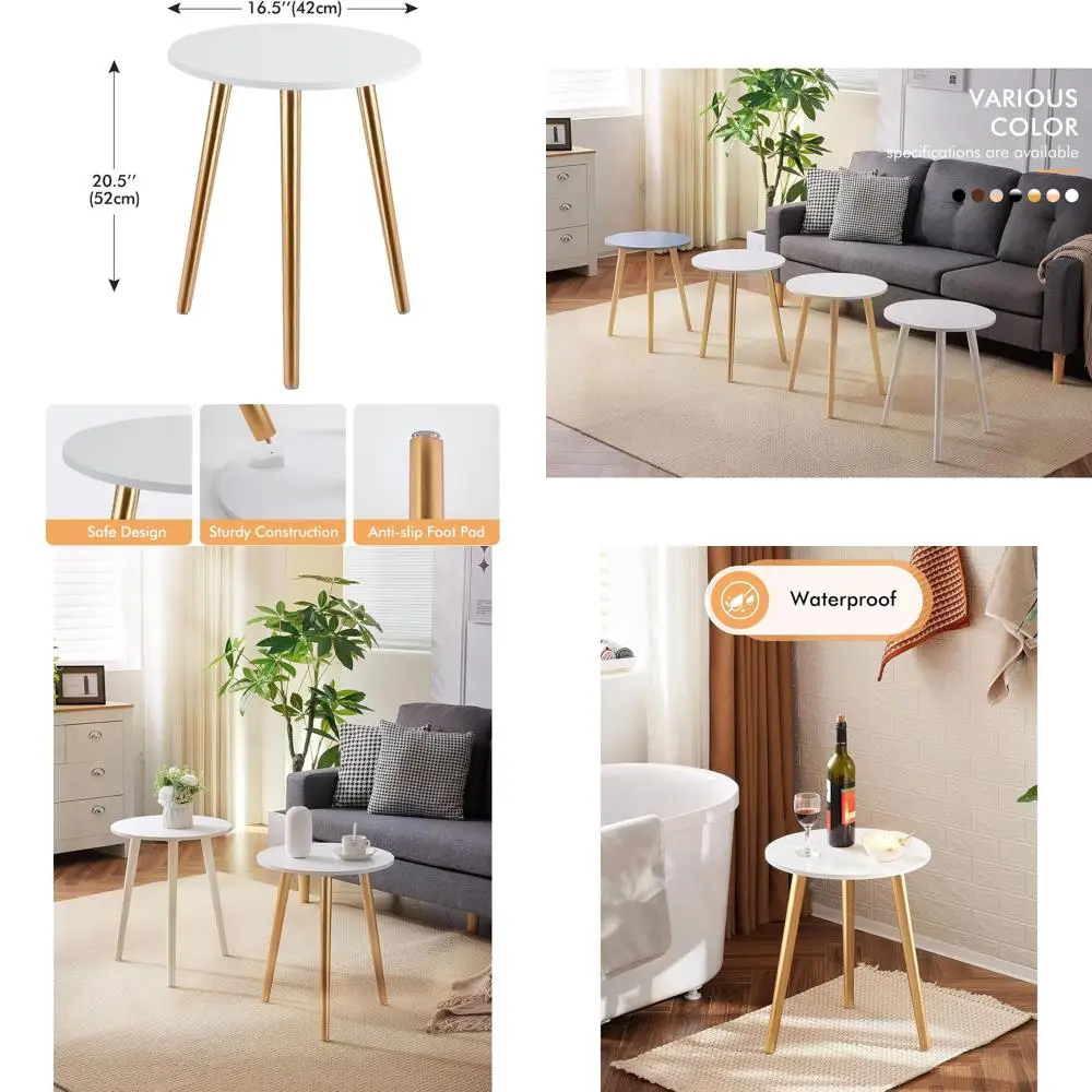 

White Contemporary Side Table Set, 2-Piece, Suitable for Living Room, Bedroom, and Small Spaces, 16.5 Bedside Table with Wooden