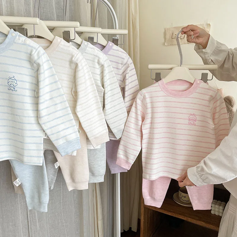 MILANCEL New Autumn Kids Pajamas Set 2-9T Cute Leisure Children Stripe Household Clothes Korean Loose Girls Loungewear 2PCS