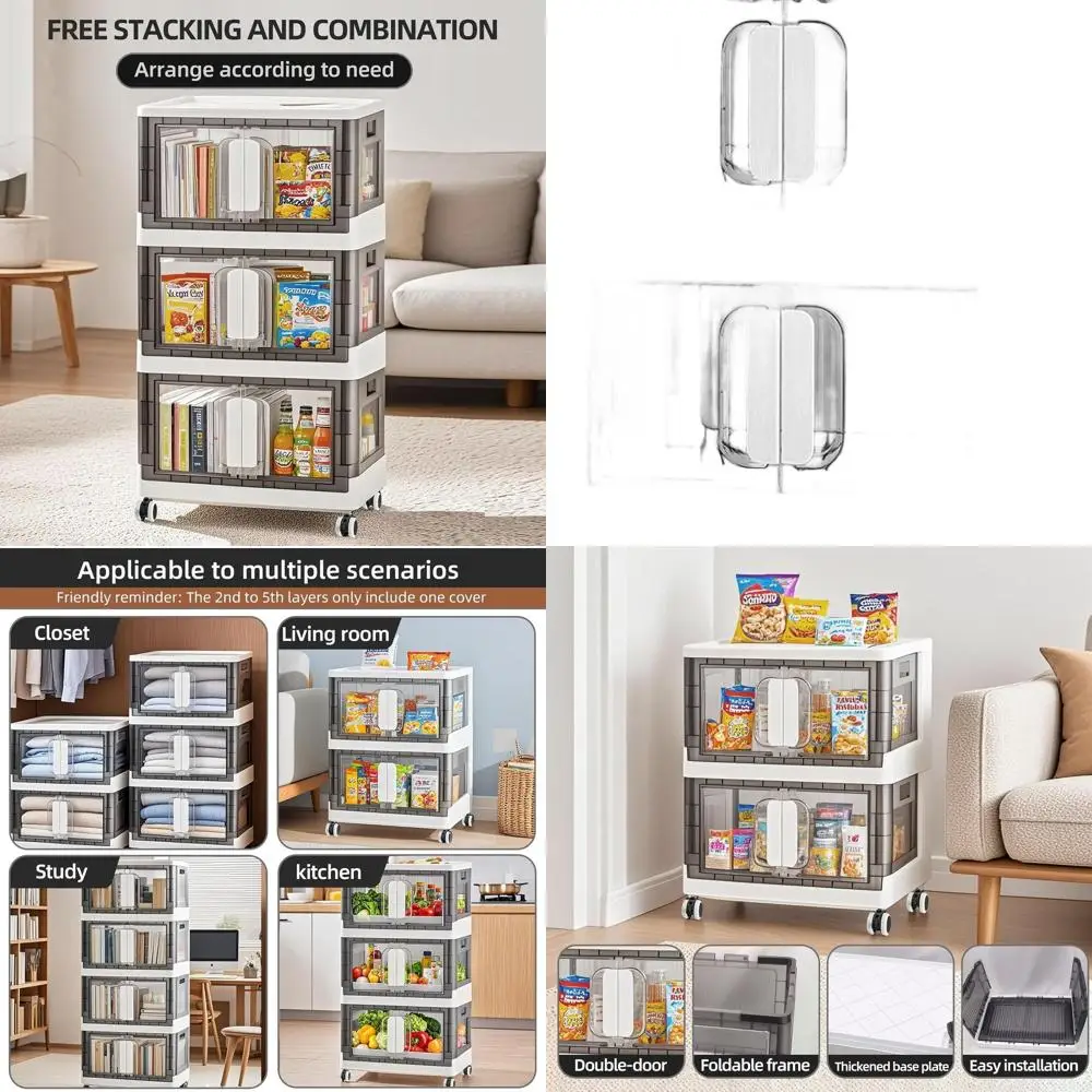 

Silent Casters Stackable Storage Organizer | Heavy-Duty Plastic Bin with Clear Door, 3 Sizes (19.5/23.5/27.5in), 23.6 4-Layer, W