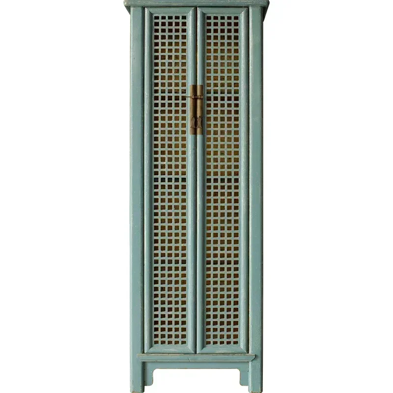 

Solid Wood Distressed 2-Door Antique Wine Cabinet Gold Jade inside Gold Foil Wardrobe Bathroom Cabinet
