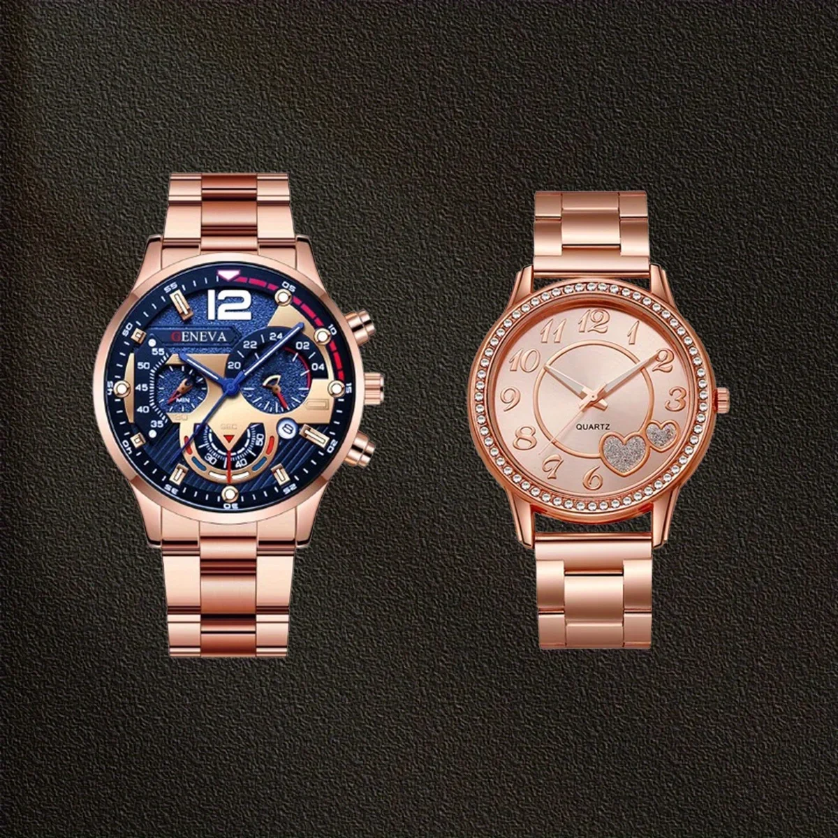 2PCS - Couple Fashion Leisure Watch - Business Leisure Watch - Shining Heart shaped Quartz Watch Fashion Watch - Gift