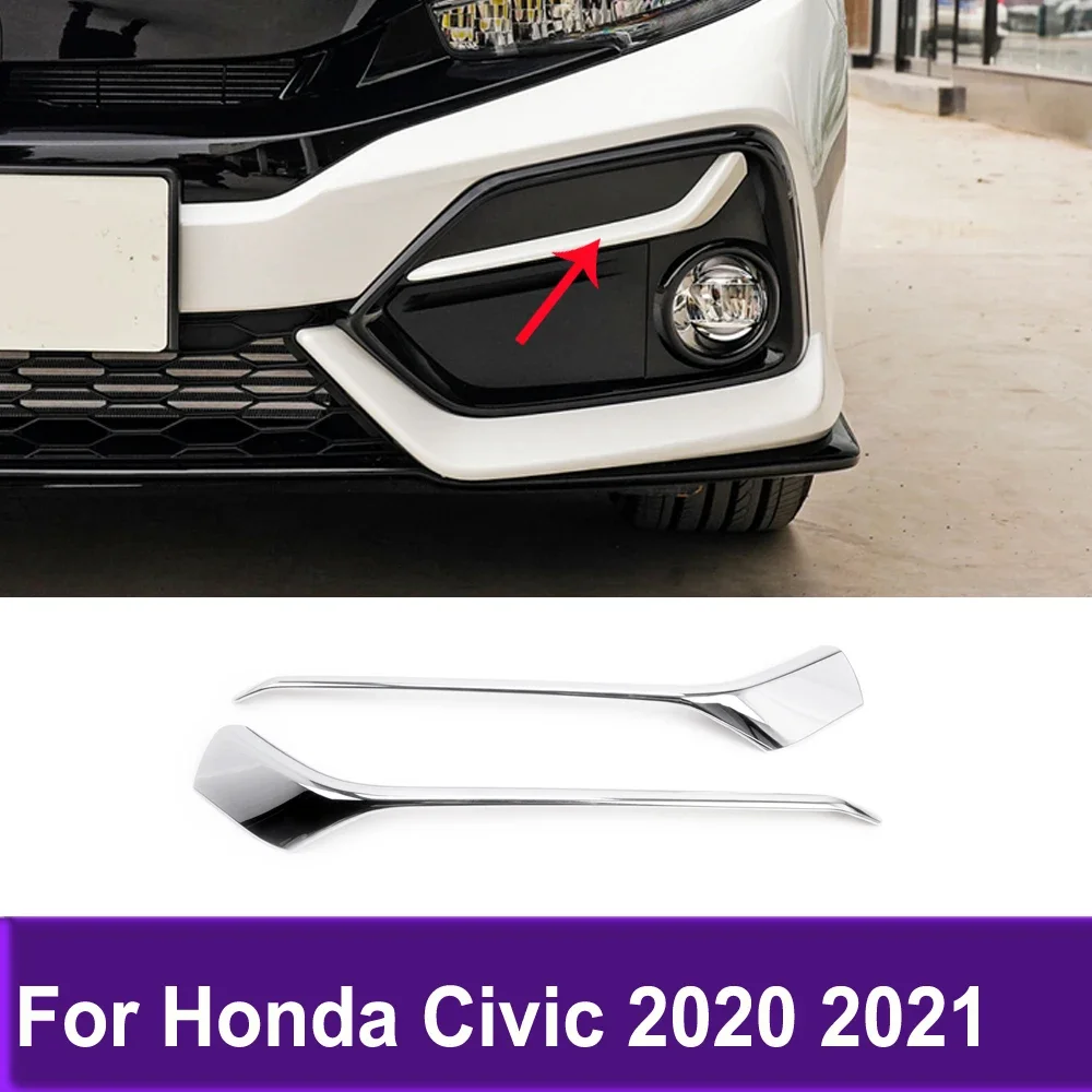

Chrome Car Accessories For Honda Civic 2020 2021 Front Foglight Fog Light Eyebrow Strips Cover Trim Protect