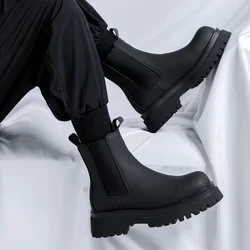 2023 Platform Black High Top Boots WMen High Heel Genuine Leather Ankle Chelsea Boots Men Punk Shoe Thick Bottom Botas De Mujer