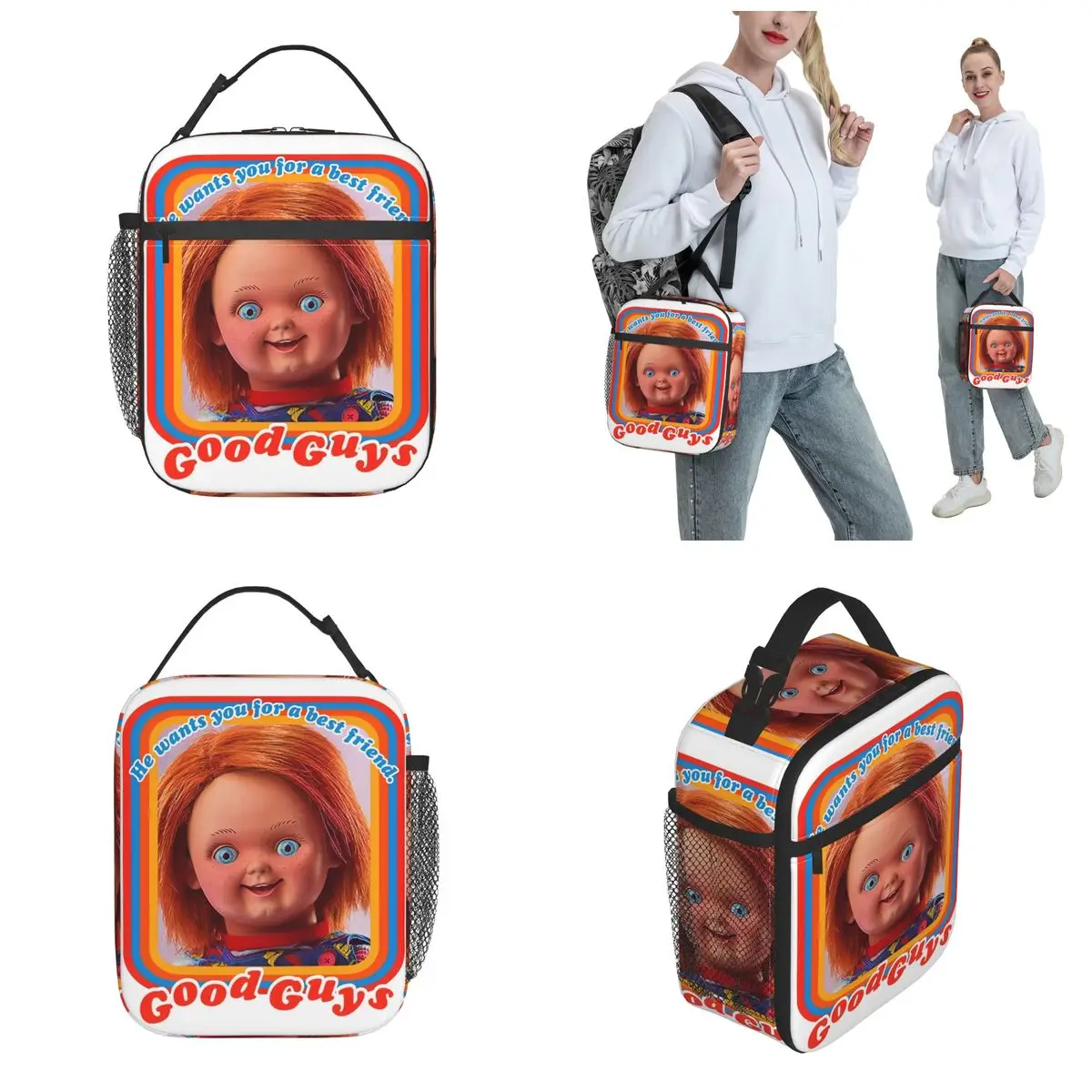 Good Guys Chucky Insulated Lunch Bags Storage Food Box Portable Cooler Thermal Lunch Boxes For School Office