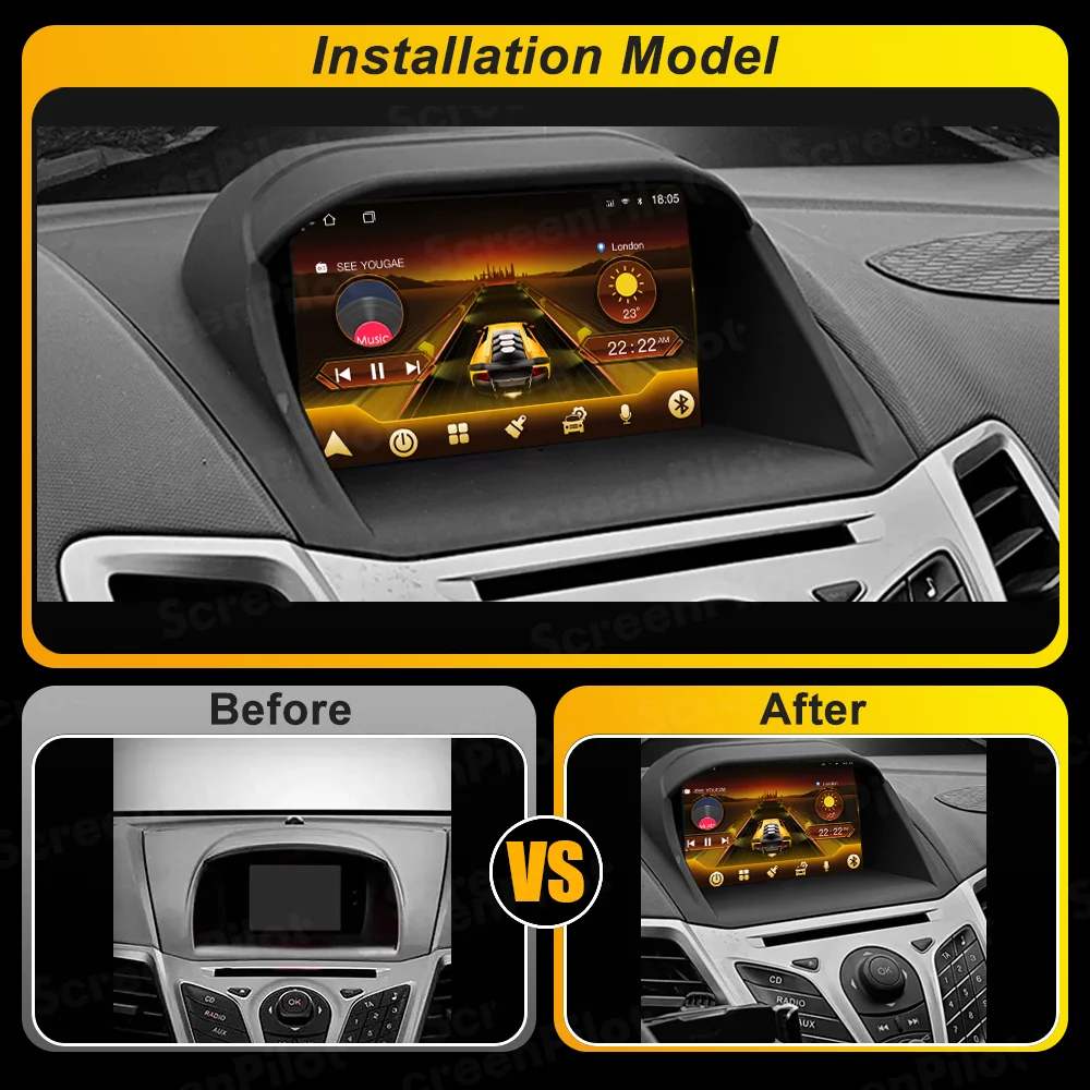 Android 16 For Ford Fiesta Mk 6 for Ford Fiesta Mk 7 2008- 2019 Multimedia Video Player 2 Din Carplay Bluetooth Mirror Link