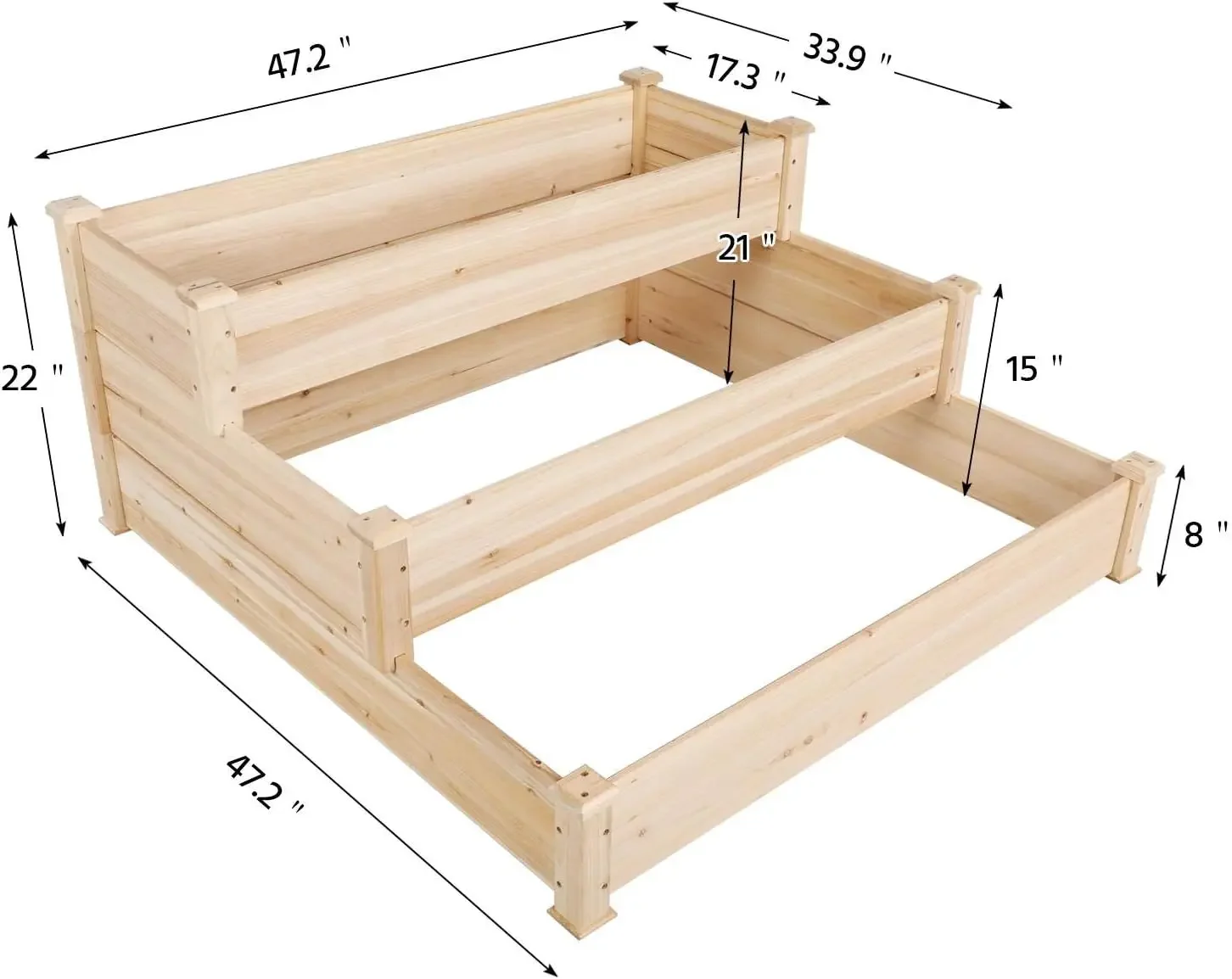 3 Storey Raised Garden Bed Wooden Garden Box Wooden Vegetable/flower/herb Elevated Garden Planter Box DIY