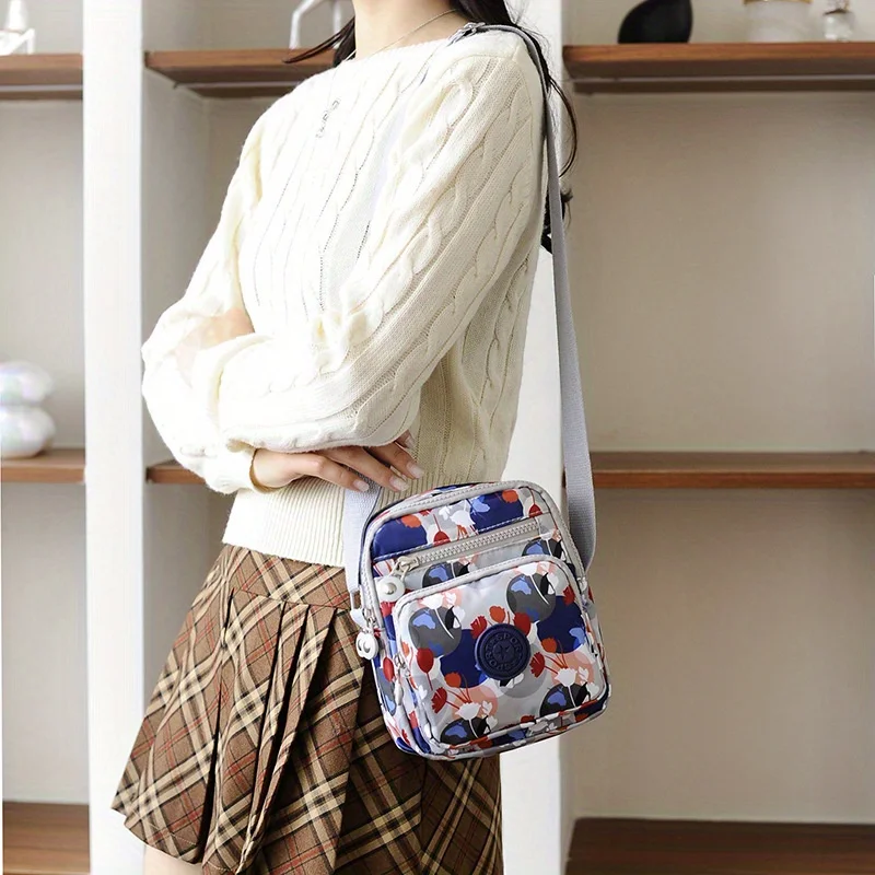 Casual Floral Messenger Bag for Women – Durable Oxford Cloth Crossbody Bag with Adjustable Strap, Zipper Closure Shoulder Bag