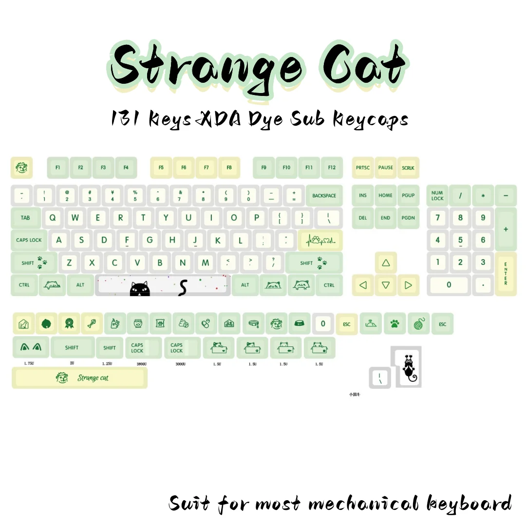 XDA PBT Keycaps Fog in November/Miaomiao/Strange cat Dye Sub Keycap For Gaming Mechanical Keyboard ISO/Abnt2 Cherry Mx Switch