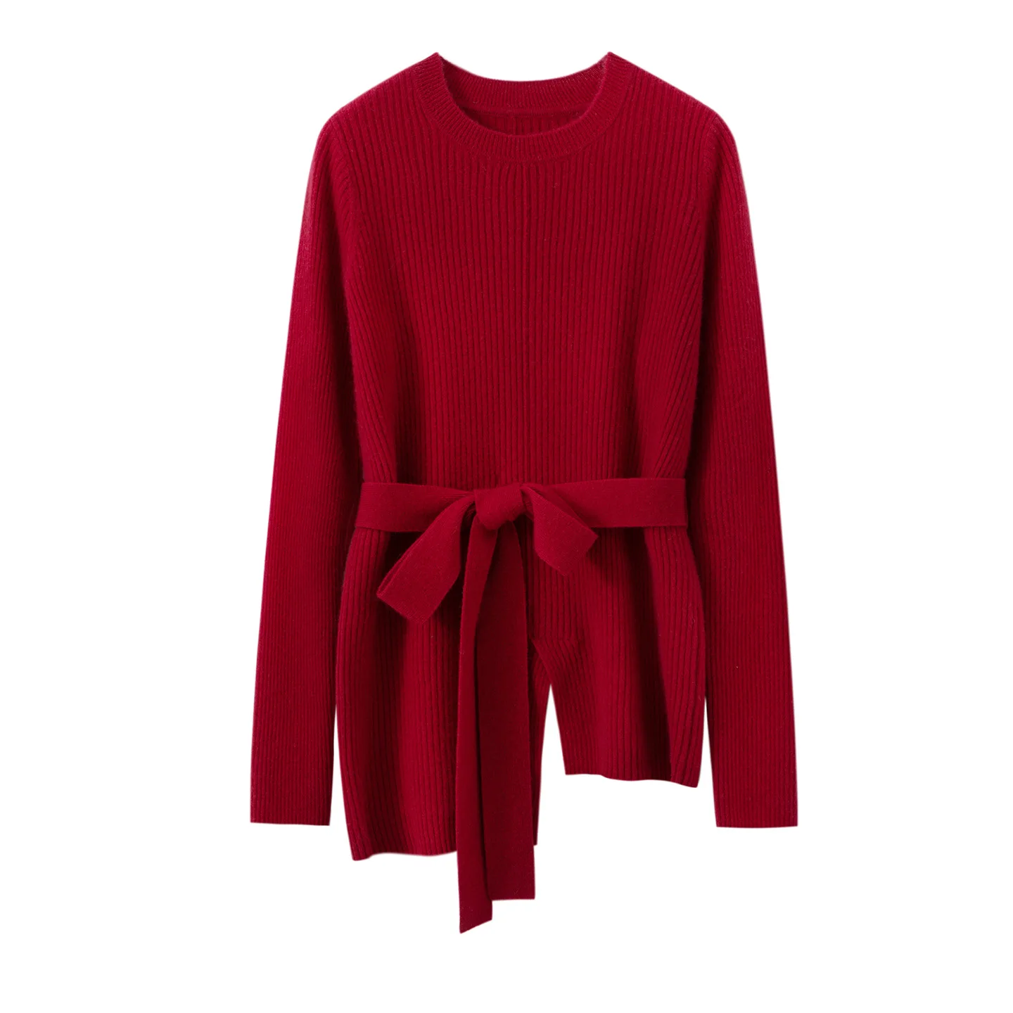 

Unique Women's Pullover Sweater Short Dress 100% Cashmere Sweater Asymmetrical The Hem Belted Autumn Winter Office French Style
