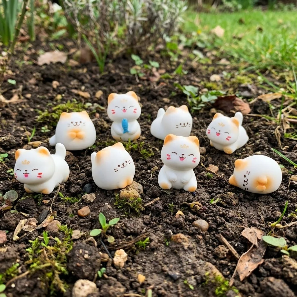 Garden Wealth Cat Model Cartoon Animal Figurine Kawaii Animal Ornaments Resin Material Mini Resin Crafts Cat Figurine Home Decor
